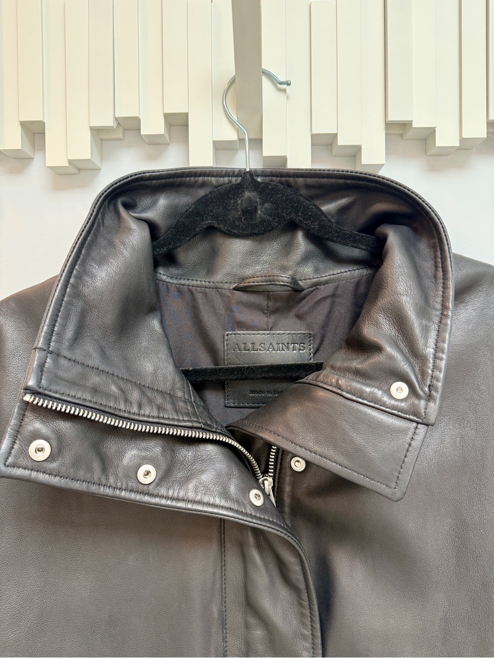 All Saints Ryder Black Cropped Leather Jacket - Picture 2 of 16